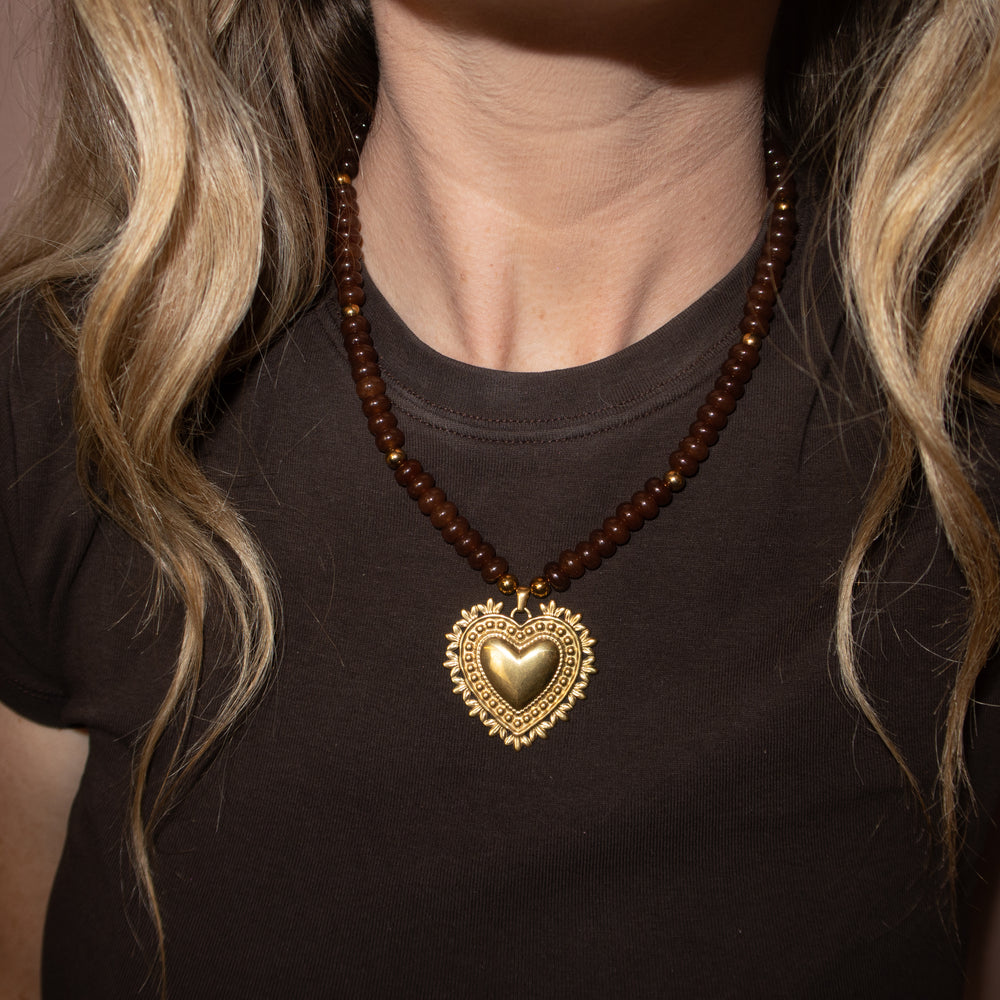 Brown jade heart necklace