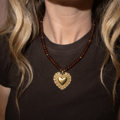 Brown jade heart necklace