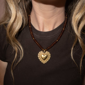 Brown jade heart necklace