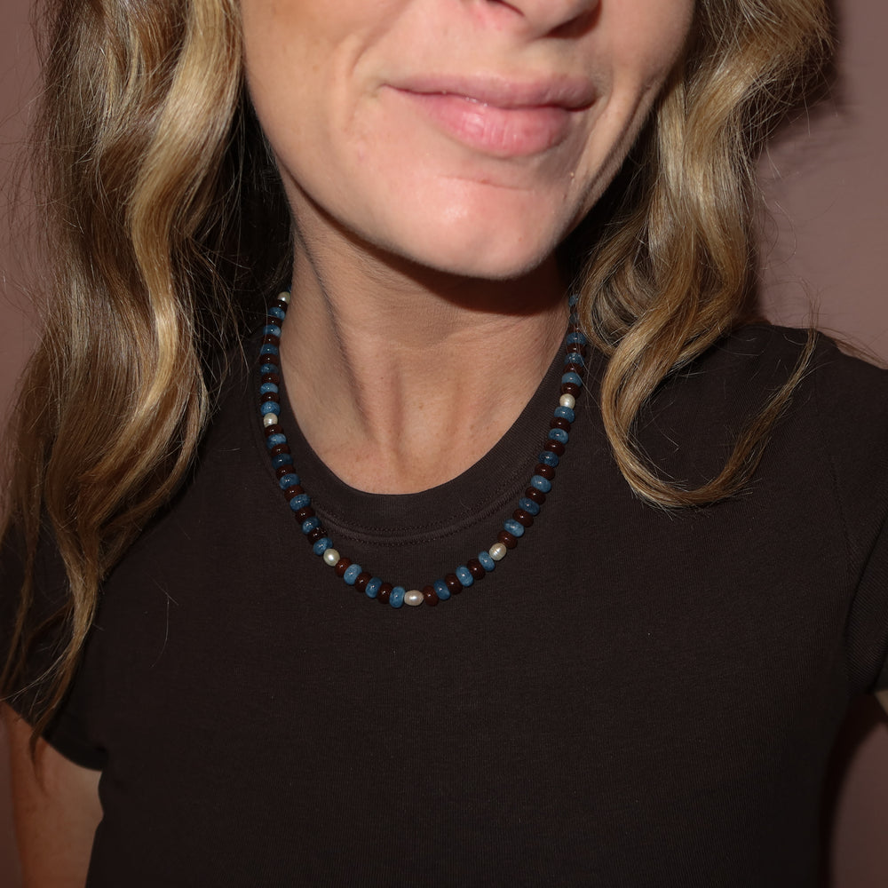 Brown Blue pearl necklace